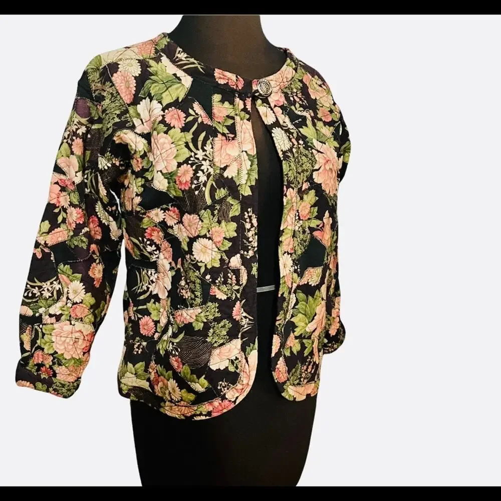 Vtg Quilted Cottagecore Fairy Grunge Relaxed Floral Jacket Small Dark Romantic